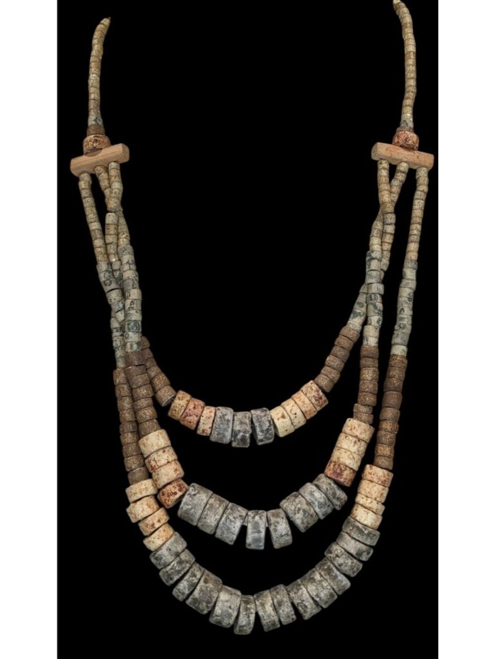 Vintage Layered Stone Beaded Necklace Earth Tone Boho Nature Jewelry Neutral Sta